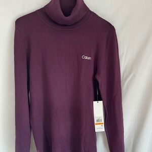 Calvin Klein Women's Burgundy Turtleneck Sweater Size S Small Classic Logo